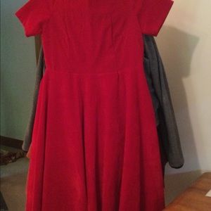 Red, faux velvet dress